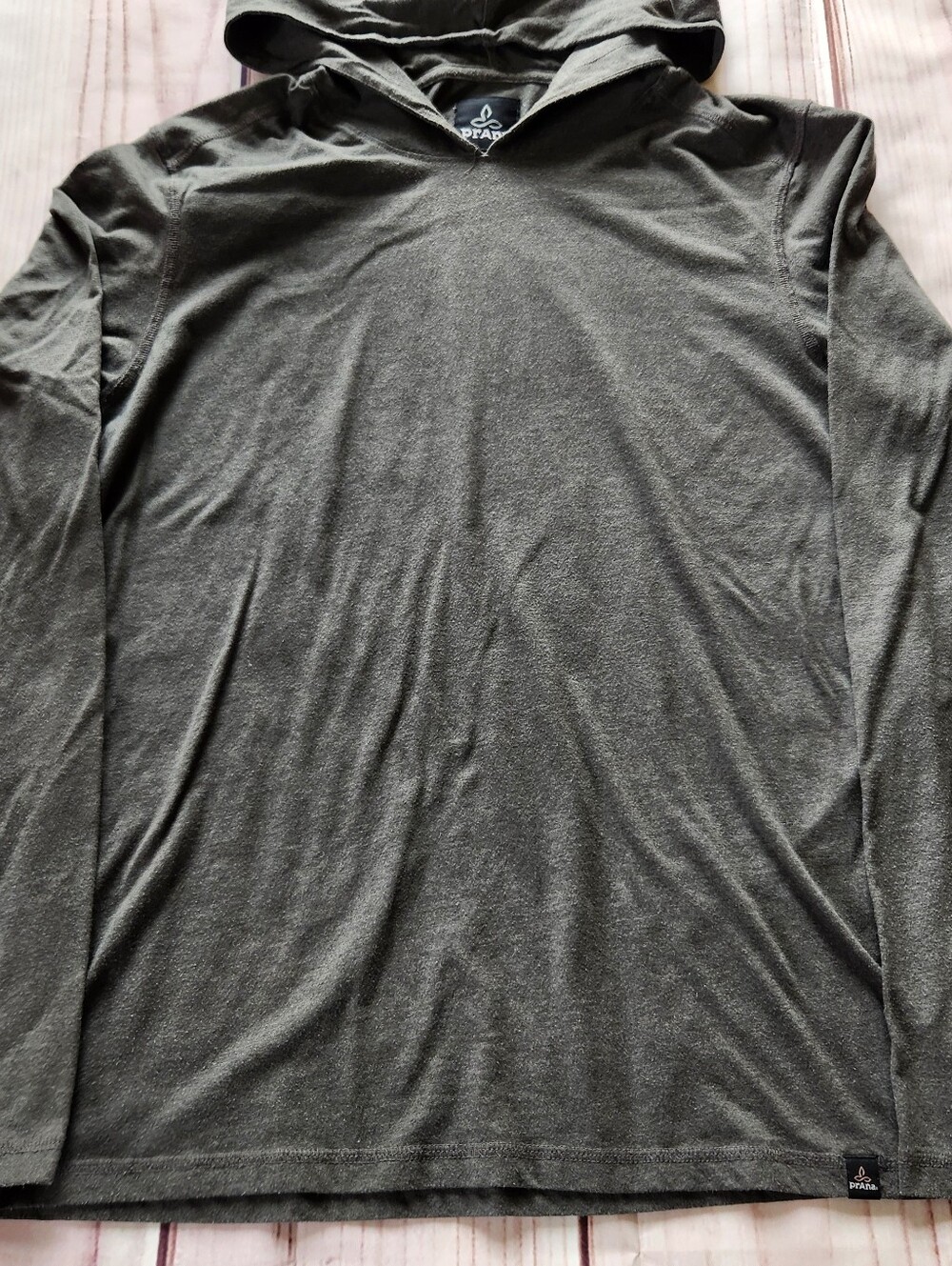 Prana Long Sleeve Shirt Hoodie Heather Charcoal Grey | Men's Size L - Picture 4 of 9